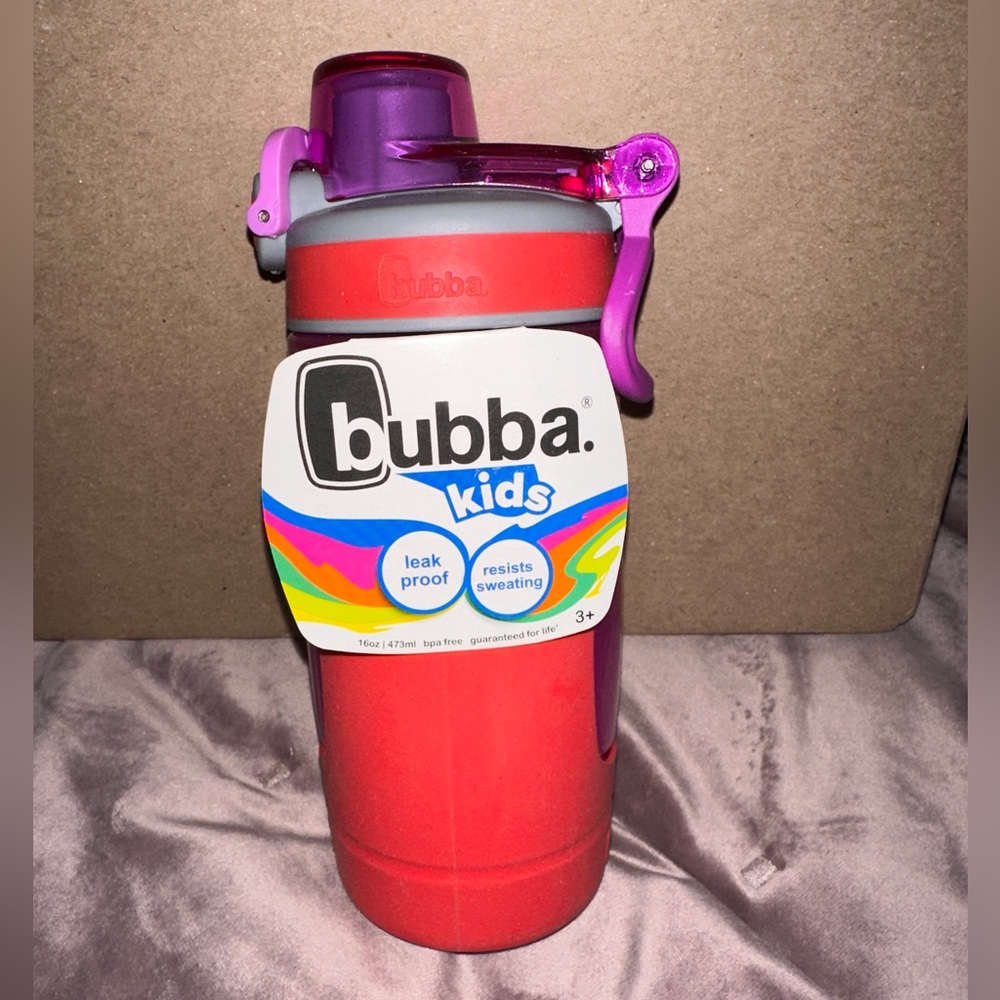 Bubba Flo Kids Water Bottle Wide Mouth Lid w/Silicone Sleeve-Coral,16 fl oz. NWT